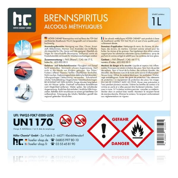 6 X 1 Liter Brennspiritus 94% - Image 4
