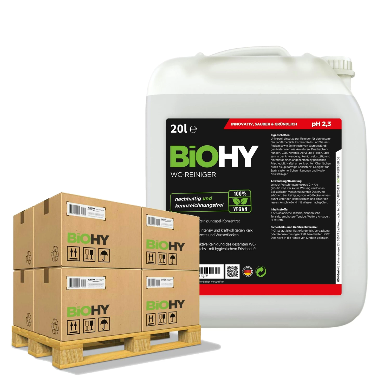 BiOHY WC-Reiniger (24x20l Kanister) | EXTRA STARK | Profi Bio Konzentrat | Dickflüssiges Reinigungs-Gel | Ideal Gegen Urinstein