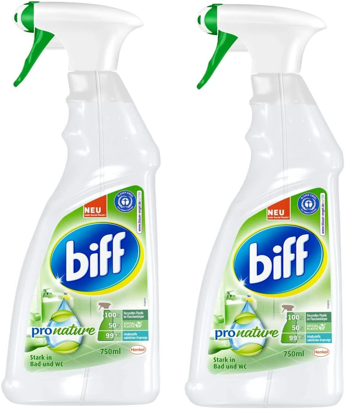 Biff Pro Nature Badreiniger Bad Reiniger Badezimmer Sprühflasche 2x750 Ml