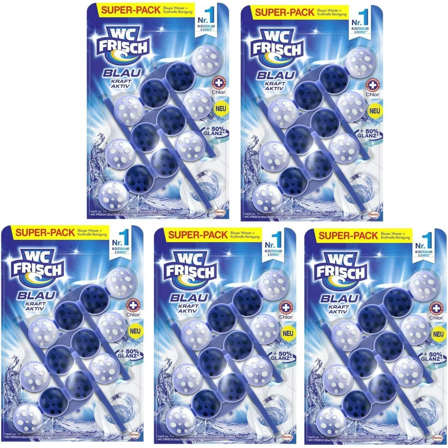 WC FRISCH Kraft Aktiv Blauspüler Chlor 5x150g WC Reiniger Toilettenreiniger