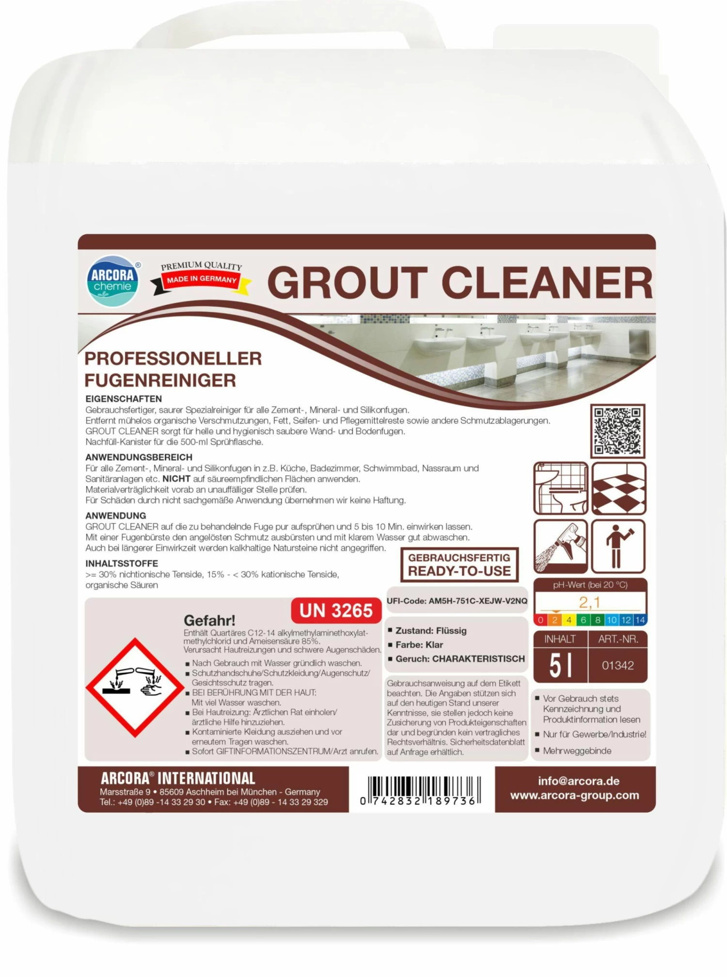Arvox Pro Fugen + Fliesen Spezialreiniger - Fugenreiniger Bad Fliesen - Sanitärreiniger - Grout Cleaner - Reiniger - 2x0,5L Set - Image 5
