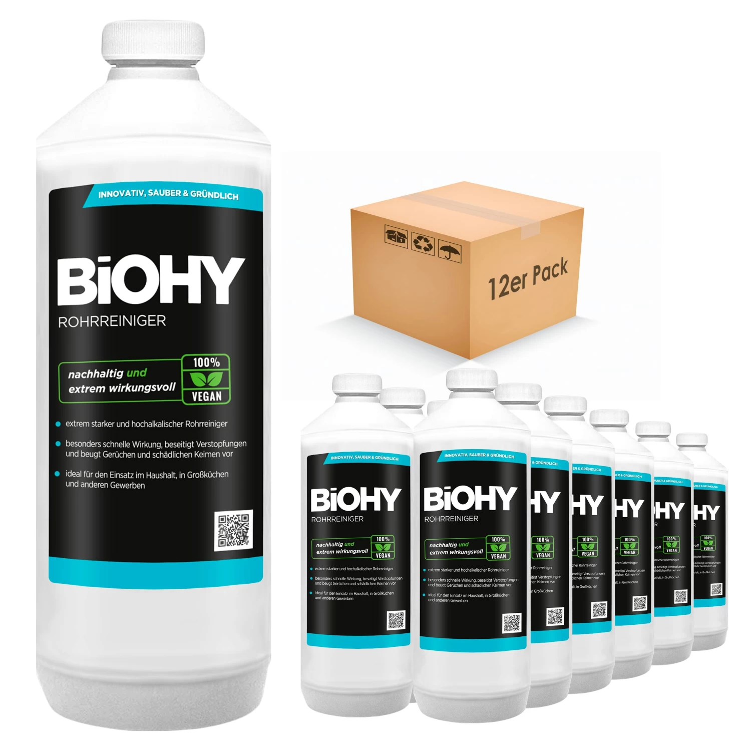 BiOHY Rohrreiniger (480x1l Flasche) | EXTRA STARK | Flüssiger, Hochkonzentrierter Abflussreiniger | Geruchsneutral | Für Alle Verstopfungen - Image 5