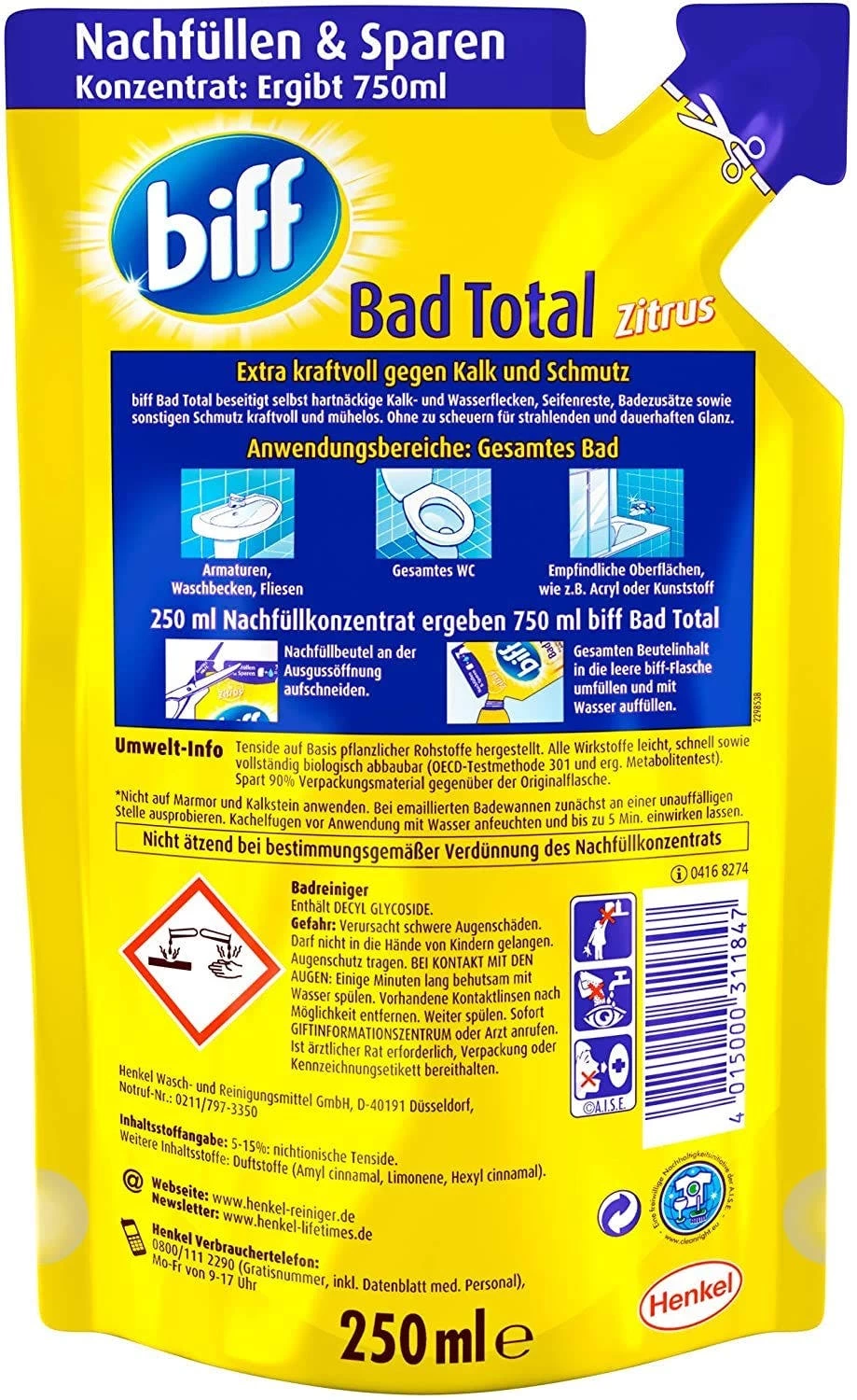 Biff Bad Total Zitrus Badreiniger Bad Reiniger Badezimmer 250 Ml Nachfüllpack - Image 6