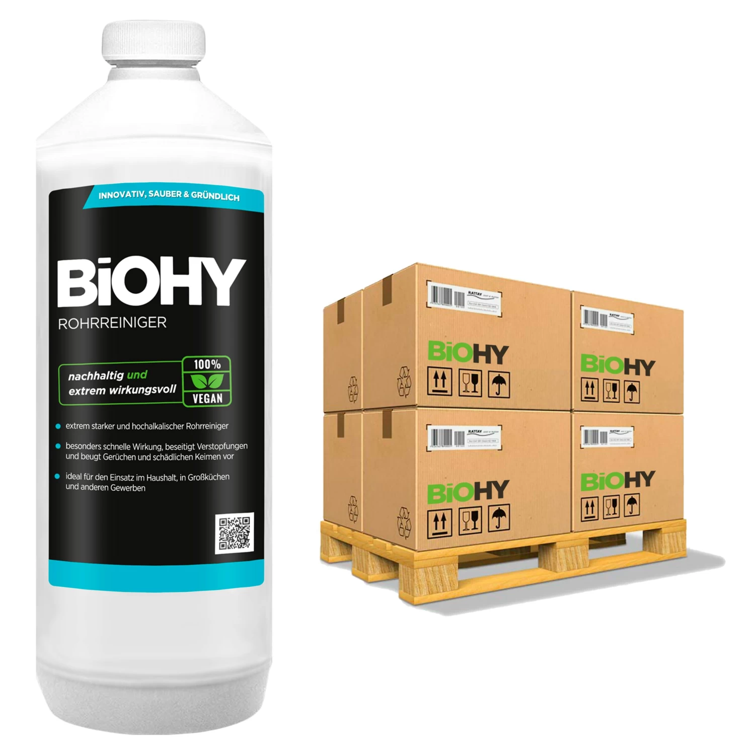 BiOHY Rohrreiniger (12x1l Flasche) | EXTRA STARK | Flüssiger, Hochkonzentrierter Abflussreiniger | Geruchsneutral | Für Alle Verstopfungen - Image 3