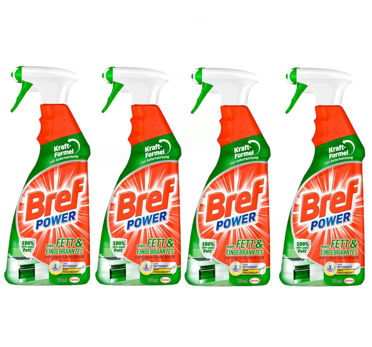 Bref Power Fett Eingebranntes Fettlöser Küchen Reiniger 4x750 Ml Sprühflasche