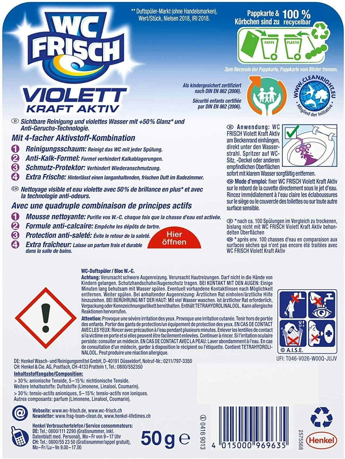 WC FRISCH Kraft Aktiv Violettspüler Magnolie 3x50g WC Reiniger Reinigung - Image 6