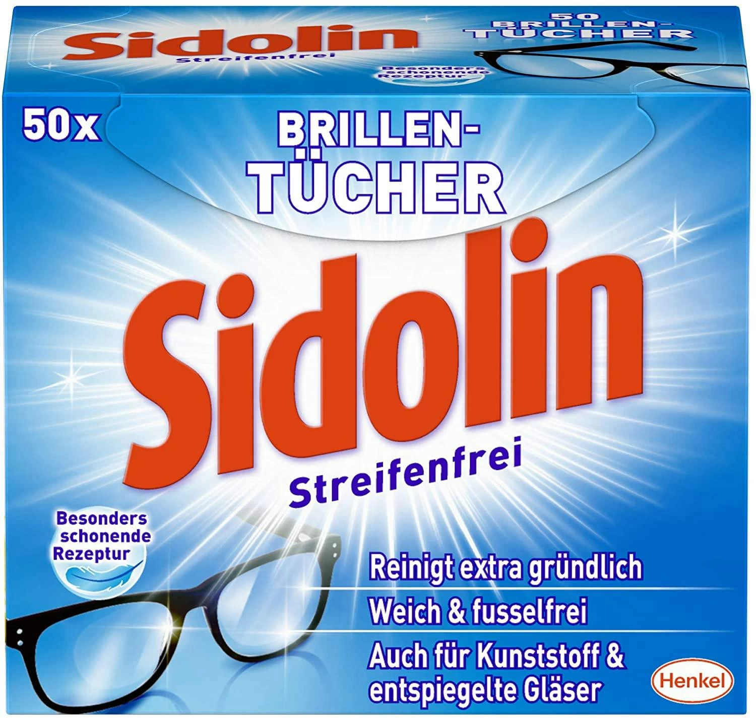 Sidolin Brillen Putztücher 50 Stück Reinigungstücher Brillenputztücher Reiniger