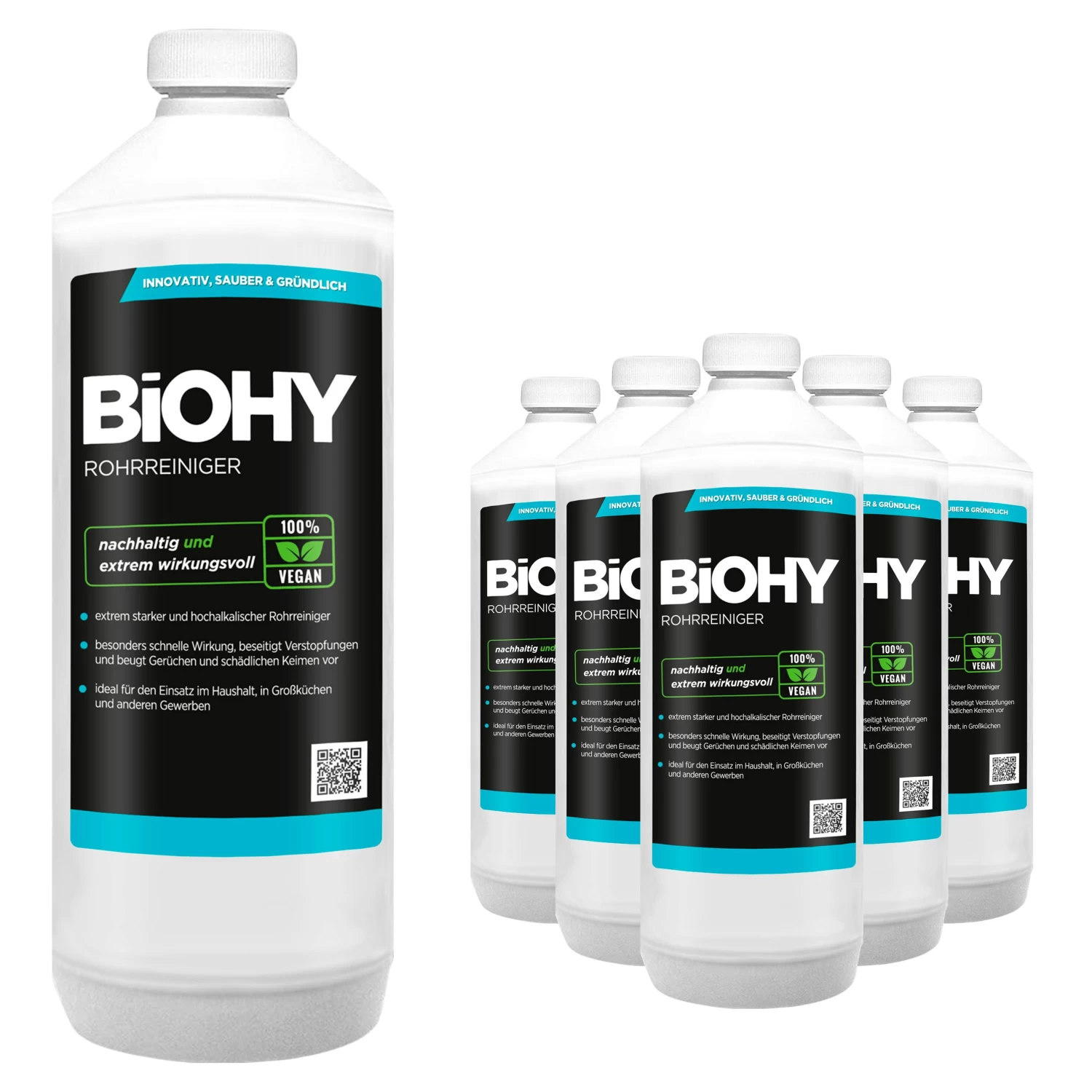 BiOHY Rohrreiniger (9x1l Flasche) | EXTRA STARK | Flüssiger, Hochkonzentrierter Abflussreiniger | Geruchsneutral | Für Alle Verstopfungen - Image 2