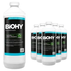 BiOHY Rohrreiniger (6x1l Flasche) | EXTRA STARK | Flüssiger, Hochkonzentrierter Abflussreiniger | Geruchsneutral | Für Alle Verstopfungen